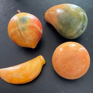 Italian Alabaster, carved fruit, peach, pear, nectarine, yellows, green, orange